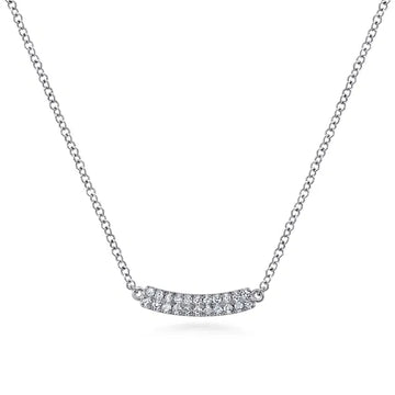 GABRIEL & CO- 14K White Gold Curved Pave Diamond Bar Necklace D.11TW